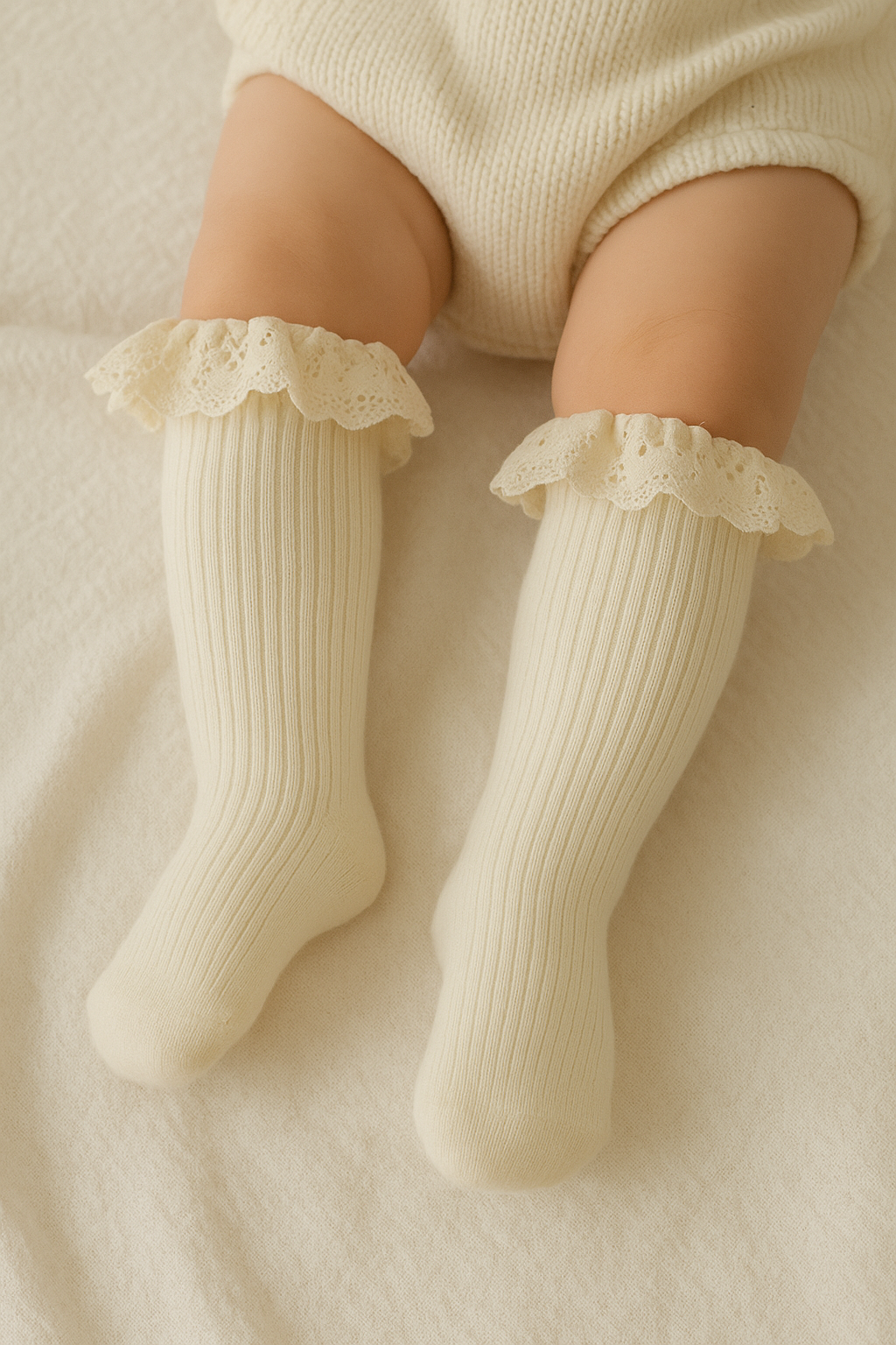 LACE TRIM RIBBED KNEE SOCKS
